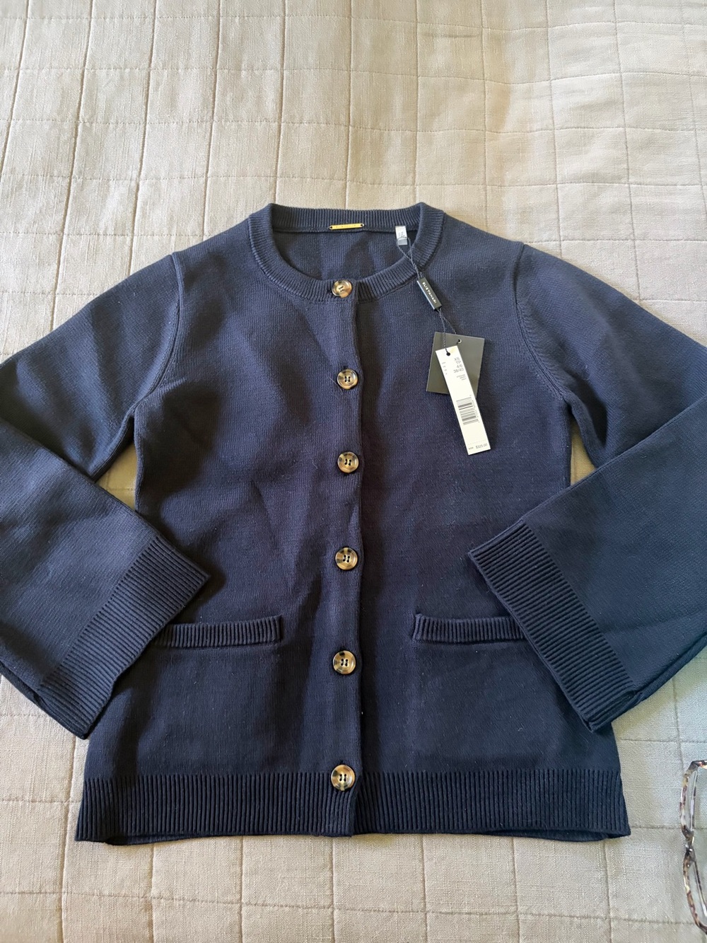 Elie Tahari Navy Button-Front Cardigan